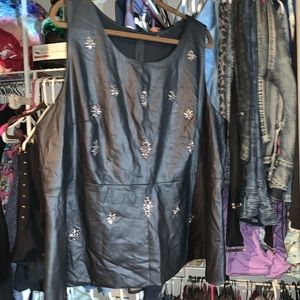 Black Leather Look Embellished Tank Top